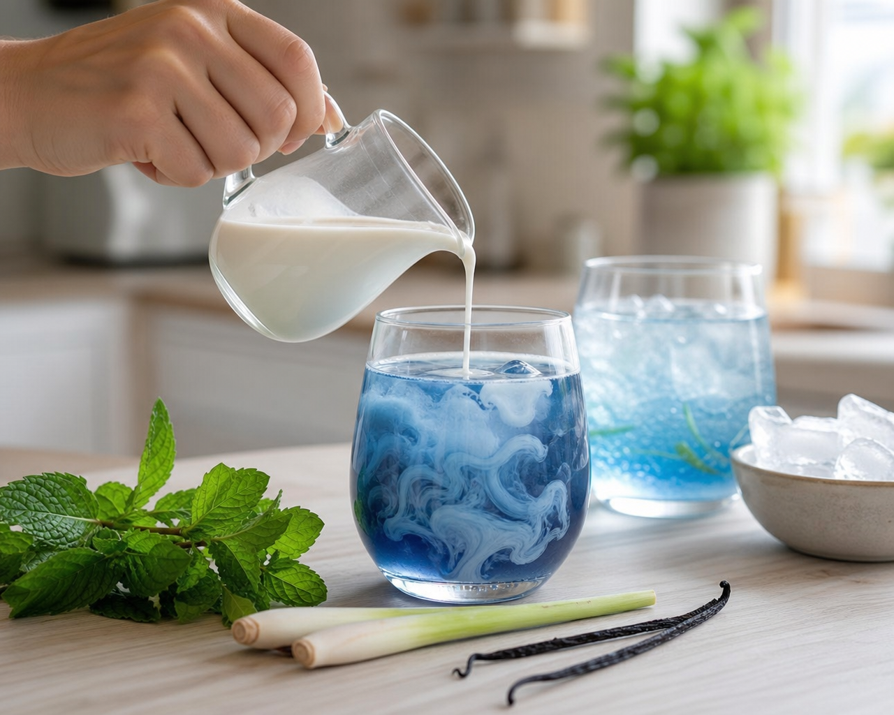 Modrý čaj 3× jinak: ledový čaj, perlivá limonáda a kokosové latte